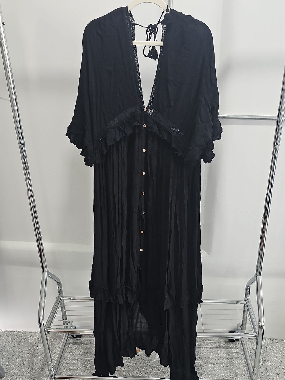 Free People Black Maxi Dress with Lace Trim